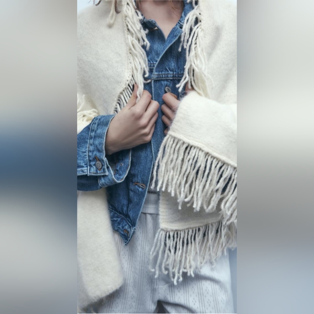 NEW Zara Alpaca Wool Fringe Scarf - Picture 3 of 5